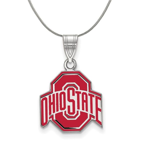 Sterling Silver Ohio State Md Enamel Necklace - 16 Inch